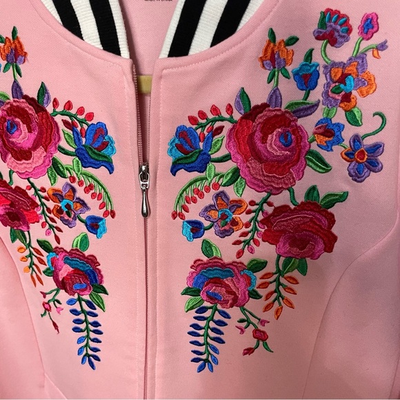linea by louis dell'olio Embroidered Pink Zip Up Hoodie Sweater - Picture 8 of 8